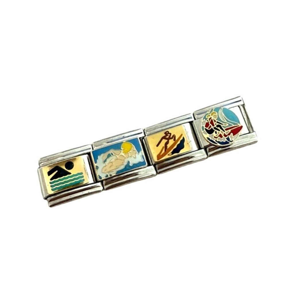 Swimming Surfing Water Sports 9mm Silver Stainless Steel Italian Charms NEW Y2K